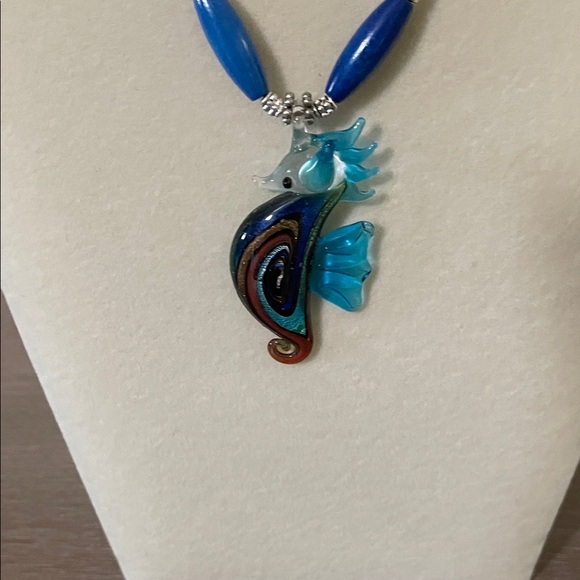 Artisan Blue and Gold Fish Pendant Necklace - Picture 2 of 12